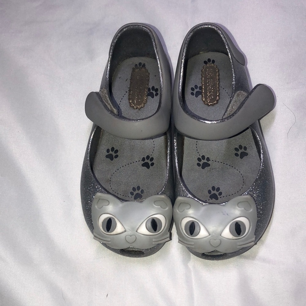 Mini Melissa Glittery Silver Cat Mary Janes Shoes Toddler size 10